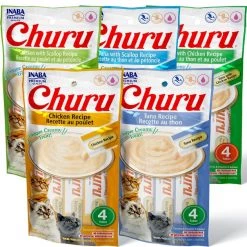 Inaba Churu Grain-Free Chicken, Tuna, Scallop Puree Variety Pack Lickable Cat Treat