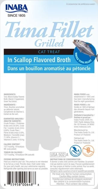 Inaba Ciao Grain-Free Grilled Tuna Fillet in Scallop Flavored Broth Cat Treat 4 Inaba Ciao Grain-Free Grilled Tuna Fillet in Scallop Flavored Broth Cat Treat - Image 2