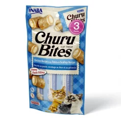 Inaba Churu Bites Chicken Recipe wraps Tuna with Scallop Recipe Grain-Free Cat Treats, 0.35-oz, pack of 3