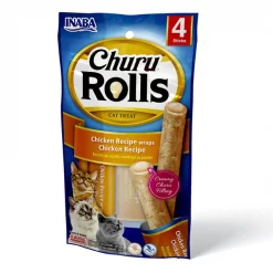 Inaba Churu Rolls Chicken Recipe wraps Chicken Recipe Grain-Free Cat Treats, 0.35-oz, pack of 4