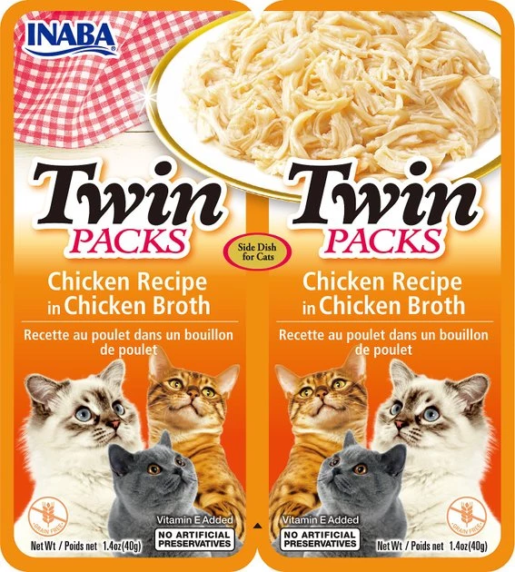 Inaba Twin Packs Chicken Recipe in Chicken Broth Grain-Free Cat Food Topper, 1.4-oz, pack of 2 3 Inaba Twin Packs Chicken Recipe in Chicken Broth Grain-Free Cat Food Topper, 1.4-oz, pack of 2