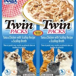 Inaba Twin Packs Tuna & Chicken with Scallop Recipe in Scallop Broth Grain-Free Cat Food Topper, 1.4-oz, pack of 2