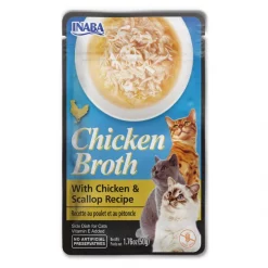Inaba Chicken Broth Chicken & Scallop Recipe Grain-Free Cat Food Topper, 1.76-oz pouch