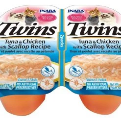 Inaba Twins Tuna & Chicken with Scallop Recipe Grain-Free Cat Food Topper, 1.23-oz, pack of 2