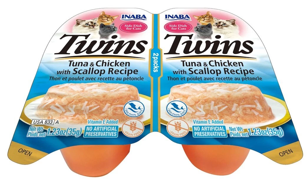 Inaba Twins Tuna & Chicken with Scallop Recipe Grain-Free Cat Food Topper, 1.23-oz, pack of 2 3 Inaba Twins Tuna & Chicken with Scallop Recipe Grain-Free Cat Food Topper, 1.23-oz, pack of 2