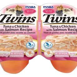 Inaba Twins Tuna & Chicken with Salmon Recipe Grain-Free Cat Food Topper, 1.23-oz, pack of 2