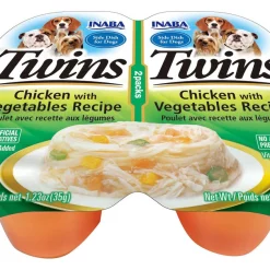 Inaba Twins Chicken with Vegetables Recipe Grain-Free Dog Food Topper, 1.23-oz, pack of 2