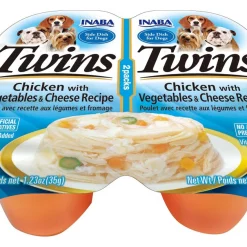 Inaba Twins Chicken with Vegetables & Cheese Recipe Grain-Free Dog Food Topper, 1.23-oz, pack of 2