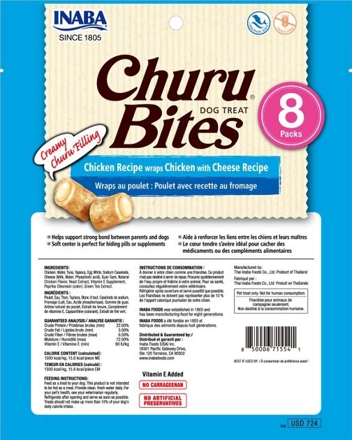 Inaba Churu Bites Wraps Chicken with Cheese Recipe Grain-Free Soft & Chewy Dog Treats, 0.42-oz, pack of 8 4 Inaba Churu Bites Wraps Chicken with Cheese Recipe Grain-Free Soft & Chewy Dog Treats, 0.42-oz, pack of 8 - Image 2