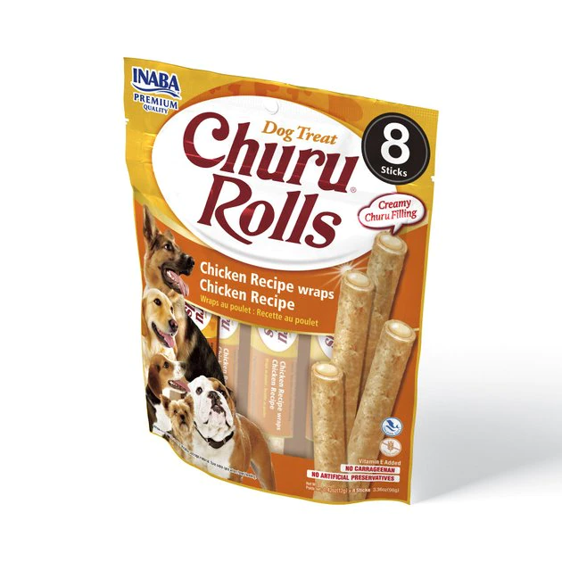 Inaba Churu Rolls Chicken Recipe Grain-Free Soft & Chewy Dog Treats, 0.42-oz, pack of 8 3 Inaba Churu Rolls Chicken Recipe Grain-Free Soft & Chewy Dog Treats, 0.42-oz, pack of 8