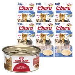 Royal Canin||Inaba Royal Canin Feline Health Nutrition Adult Instinctive Thin Slices in Gravy Canned Food + Inaba Churu Grain-Free Tuna Puree Lickable Cat Treat