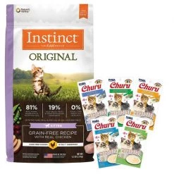 Inaba||Instinct Inaba Churu Grain-Free Chicken, Tuna, Scallop Puree Variety Pack Lickable Cat Treat, 0.5-oz tube, pack of 20 + Instinct Original Kitten Grain-Free Recipe with Real Chicken Freeze-Dried Raw Coated Dry Cat Food, 4.5-lb bag
