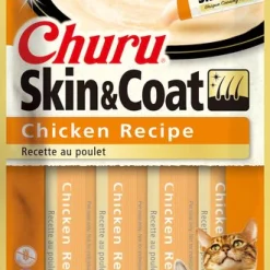 Inaba Churu Grain-Free Skin & Coat Chicken Recipe Lickable Cat Treat, 24 count