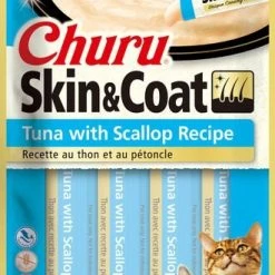 Inaba Churu Grain-Free Skin & Coat Tuna with Scallop Recipe Lickable Cat Treat, 24 count