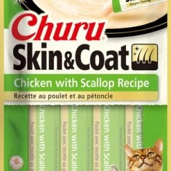 Inaba Churu Grain-Free Skin & Coat Chicken with Scallop Recipe Lickable Cat Treat, 24 count